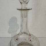 Antique blown glass carafe, enamelled with floral decoration, in the style of Legras.