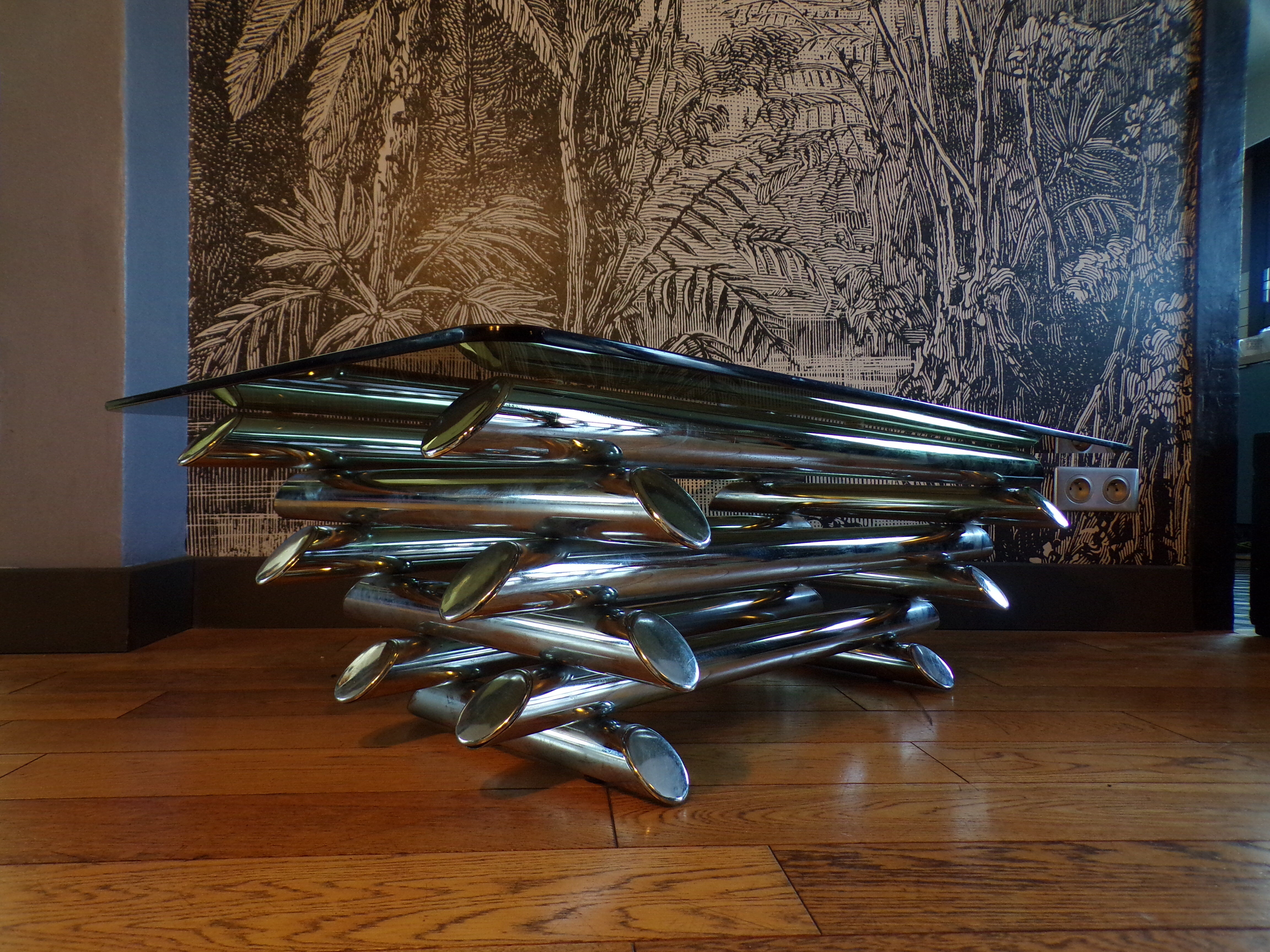 Coffee table 1970 chrome metal