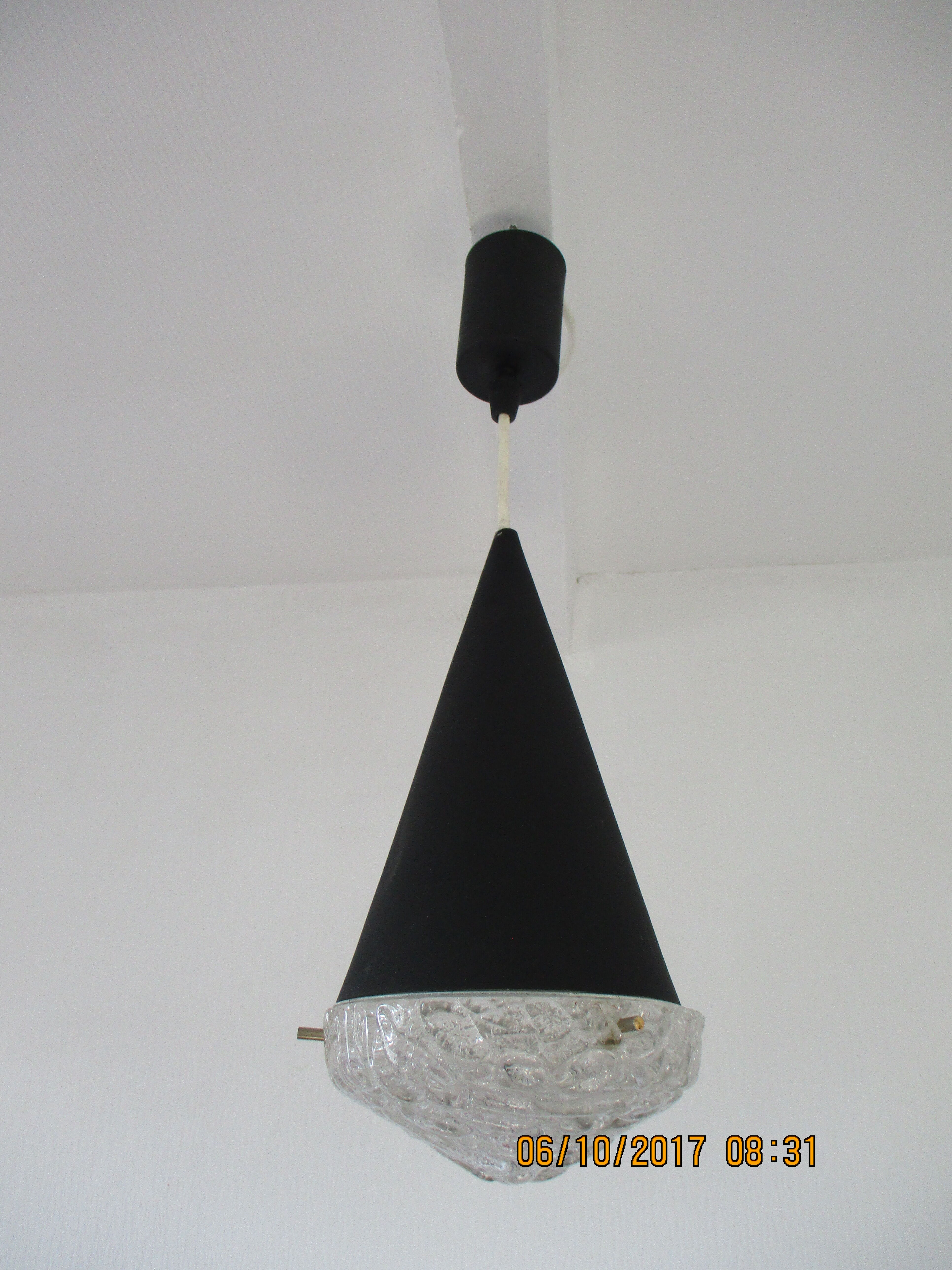 Conical suspension in metal and frosted glass design 60s - 70s