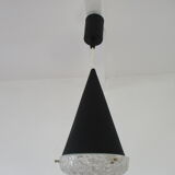Conical suspension in metal and frosted glass design 60s - 70s