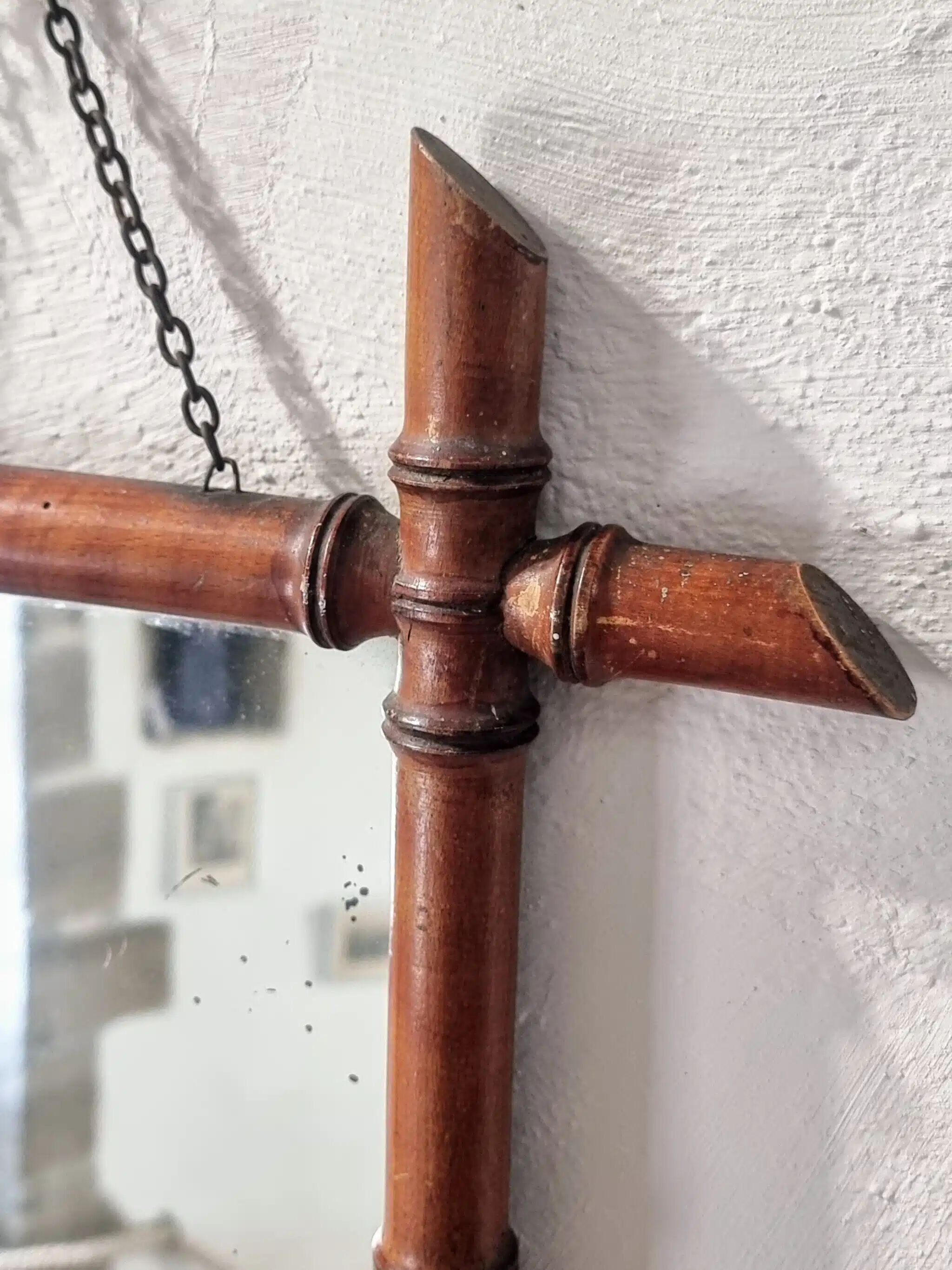 Antique Faux Bamboo Mirror - French Wall Mirror with Chain, 38×44 cm