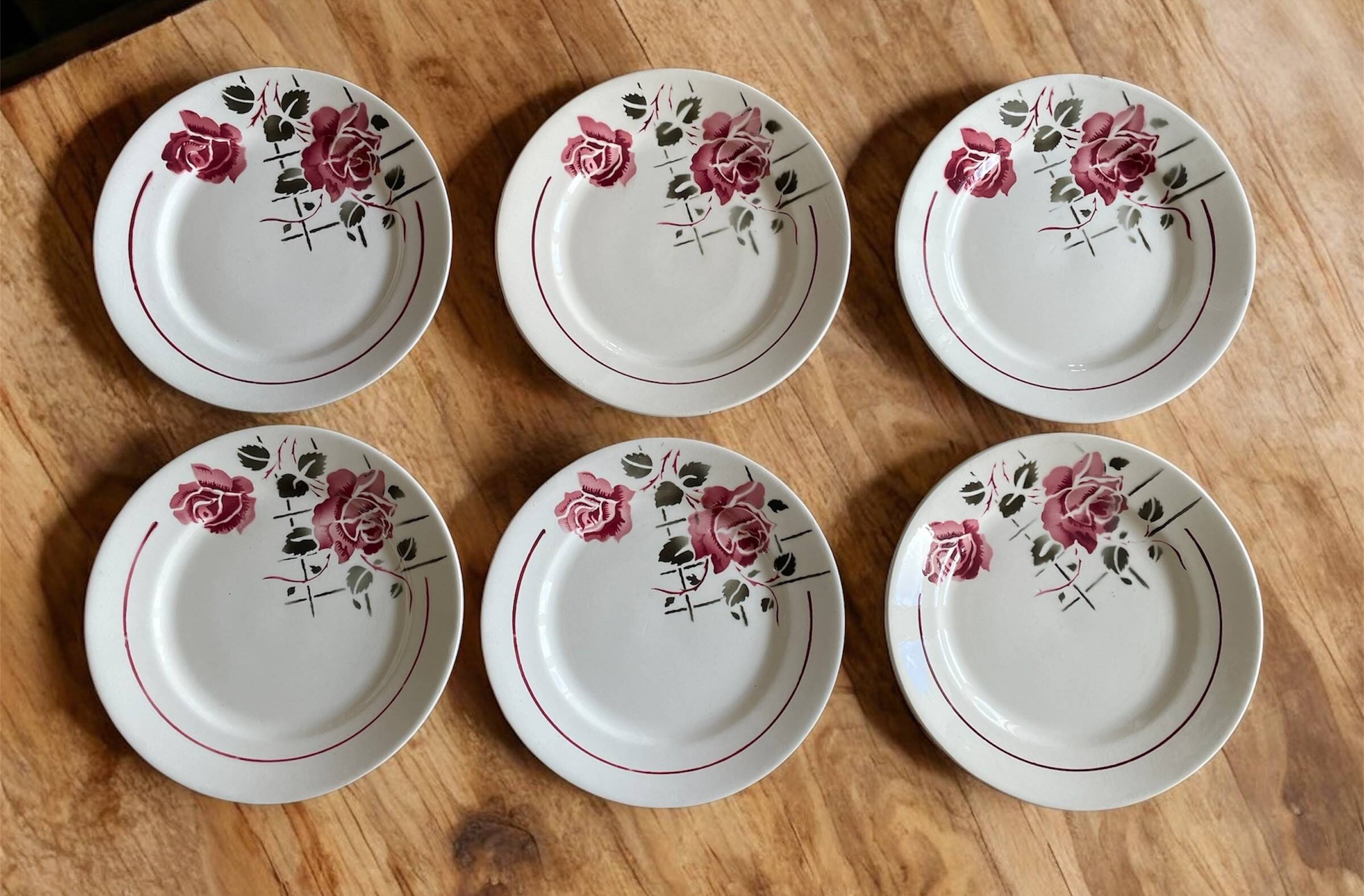 6 antique dessert plates in faience from badonviller