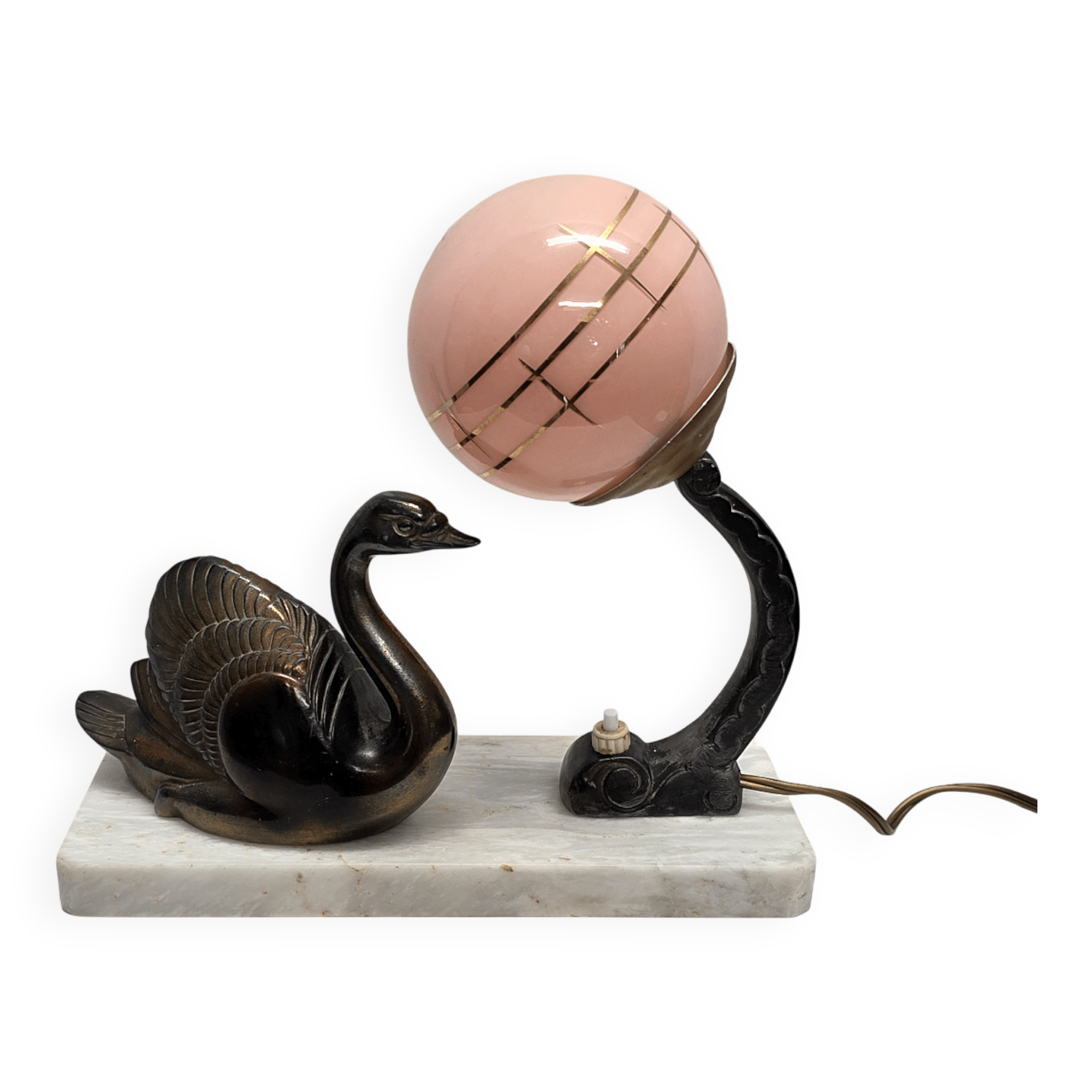 French Art Deco Lamp With Swan On A Marble Base, 1920/30s
