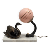 Lampe Art Déco française avec cygne sur une base en marbre, années 1920/30.