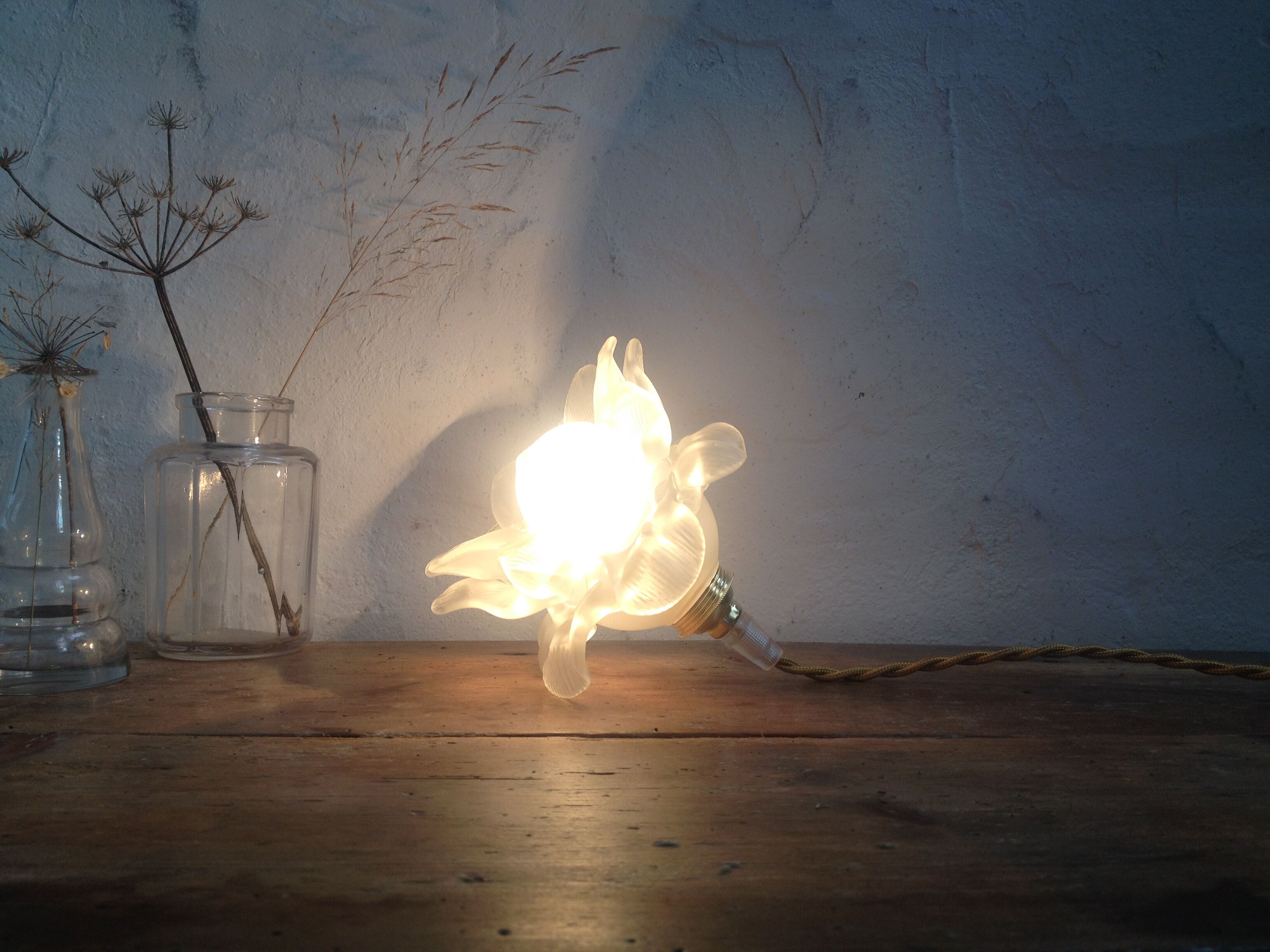 Pink glass hand lamp