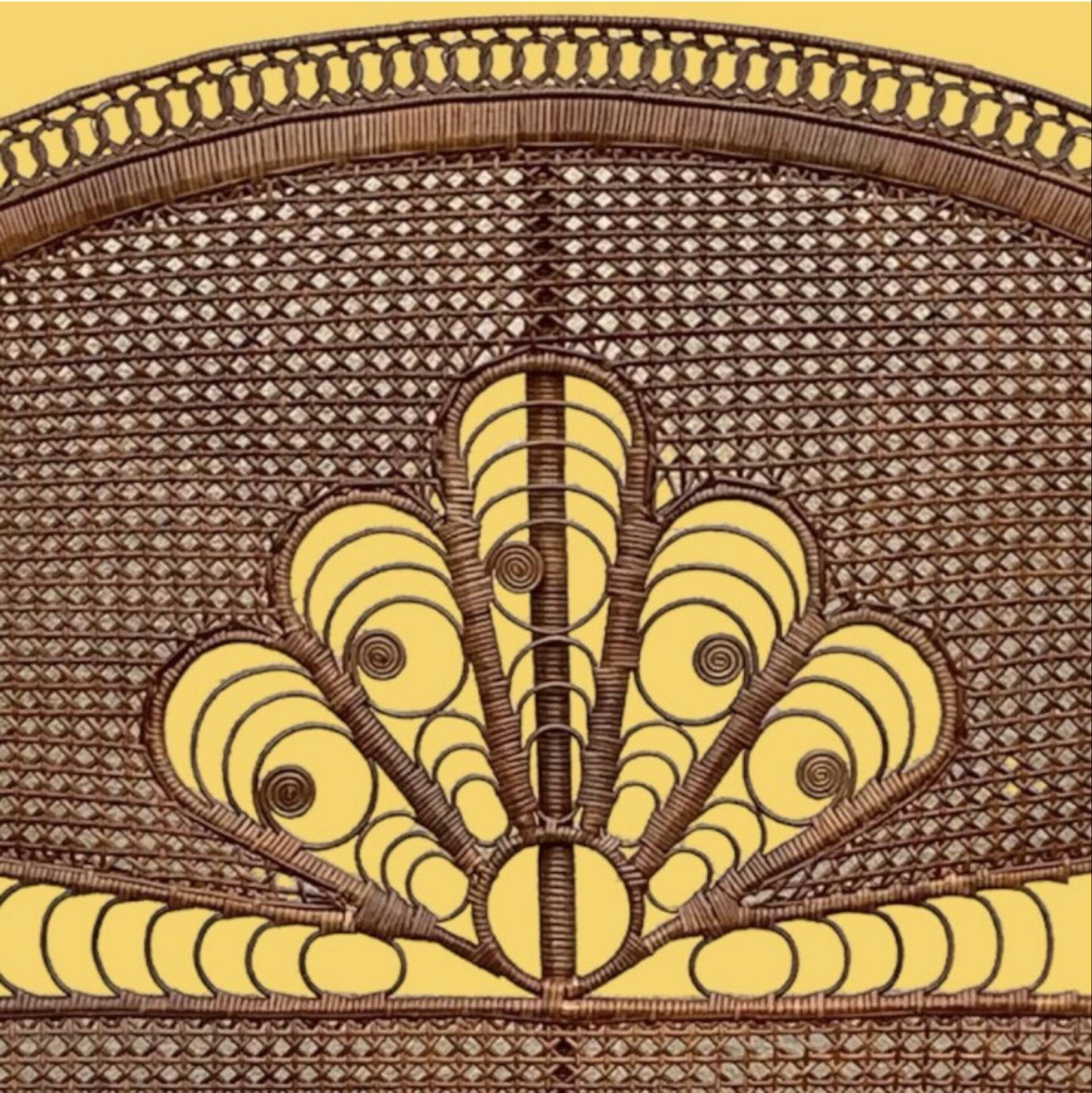 Large vintage headboard in woven rattan fan / Peacock 180cm