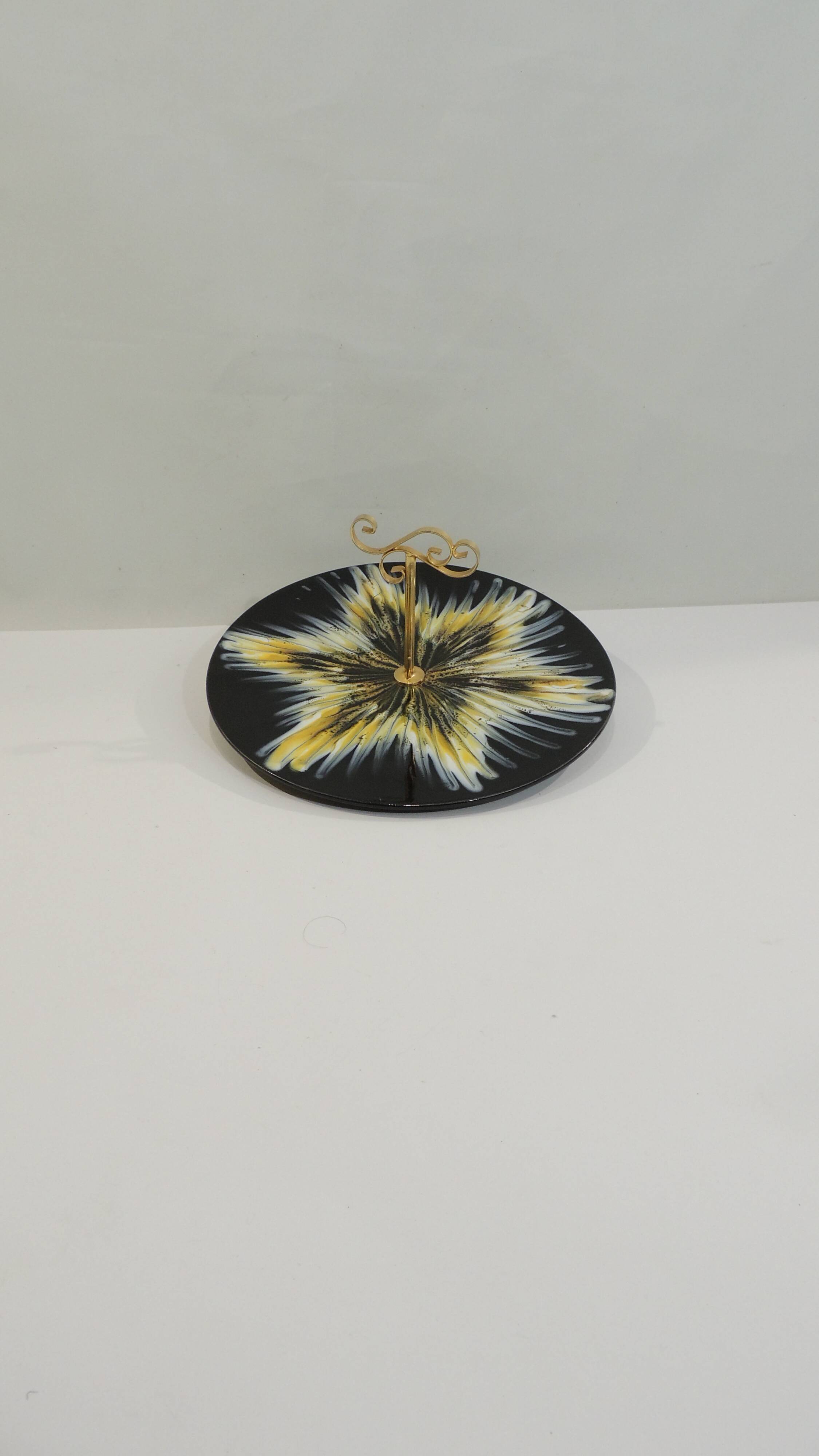 Vintage 70s black and yellow serving plate – Retro decorative plate