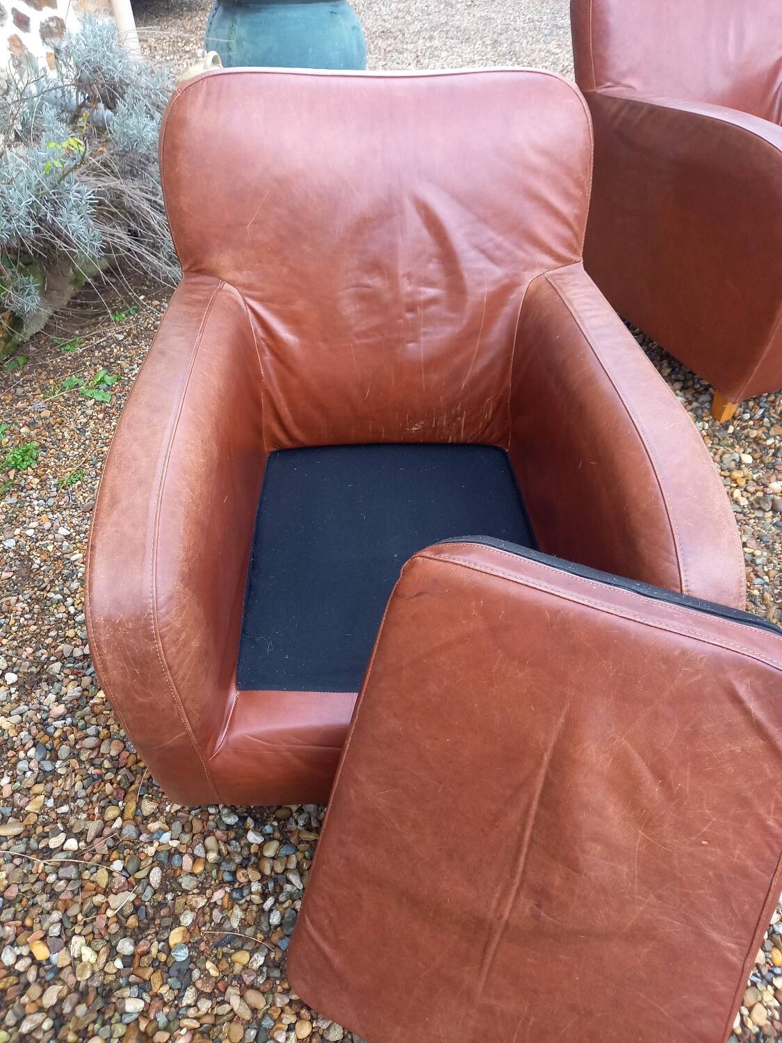 Pair of leather club chairs