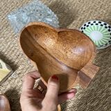 Trio of exotic wooden cups in the shape of beans and vintage clovers