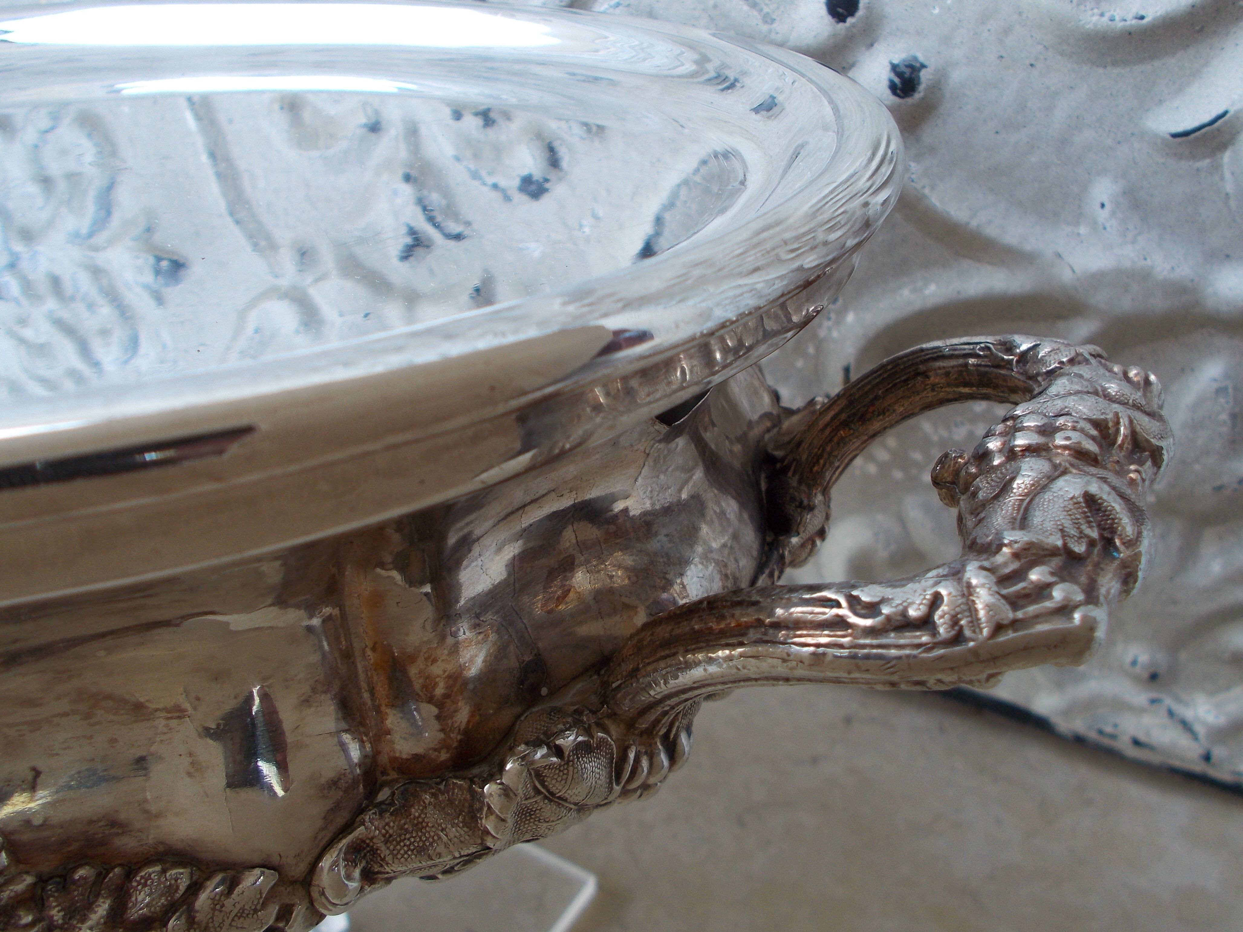 Antique silver-plated metal tealight with vine branch decoration