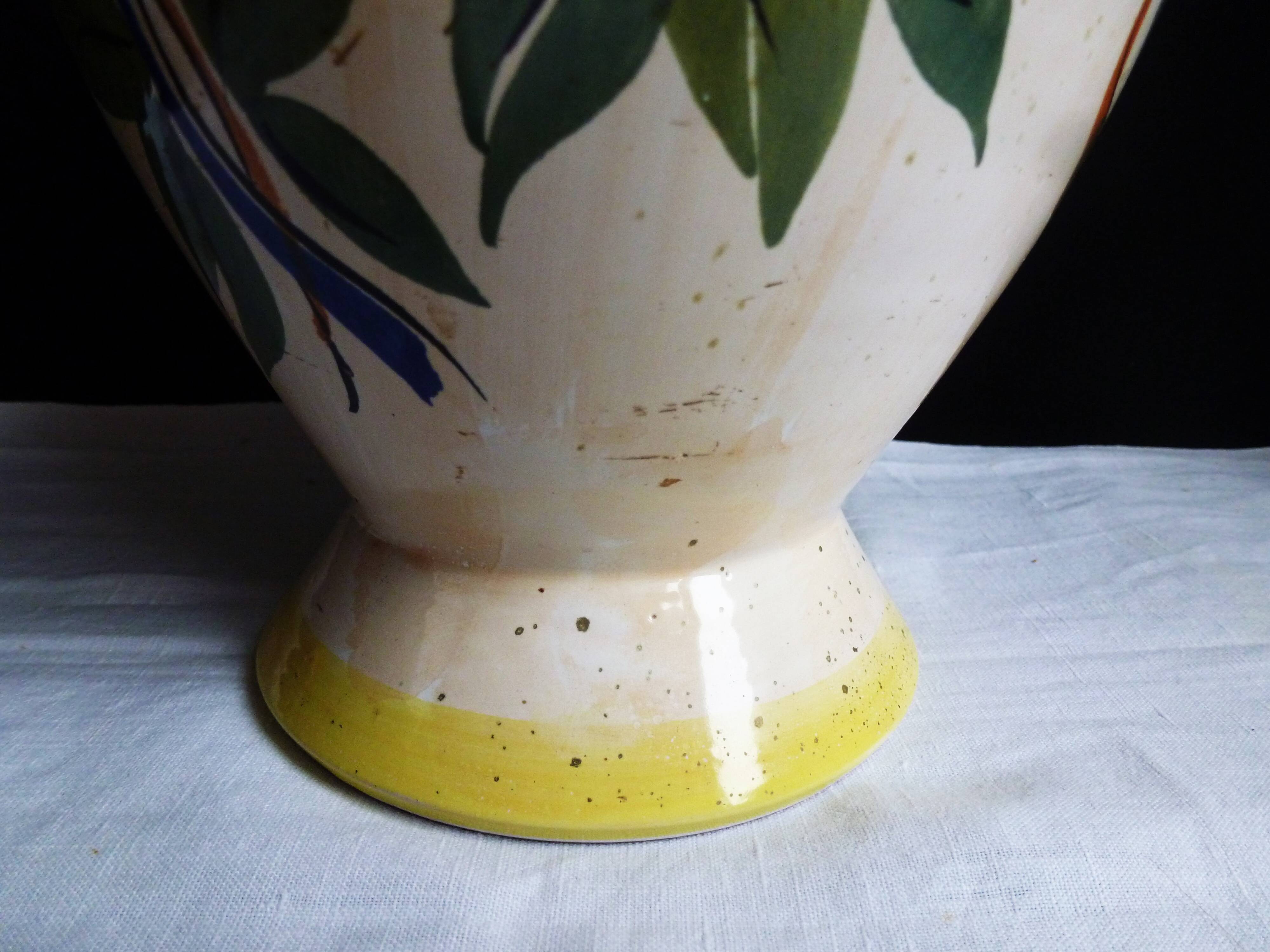 Flower vase, French vase in hand-painted earthenware, vase with floral decoration.