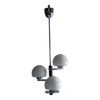 Italian chandelier with 3 Space age lights in opalines from the 60s/70s