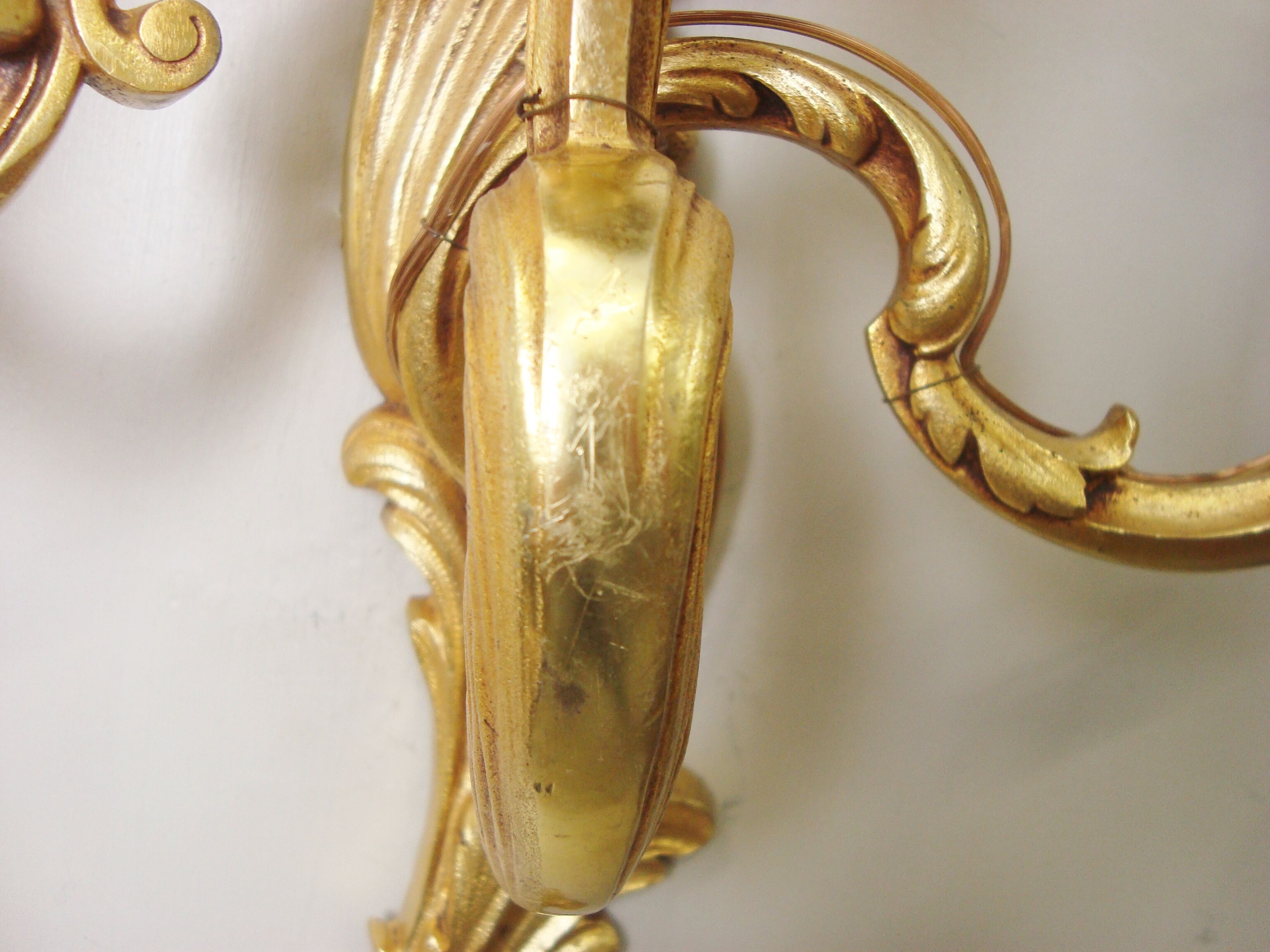 Pair of Lucien Gau bronze wall lamps with three arms Rockery style