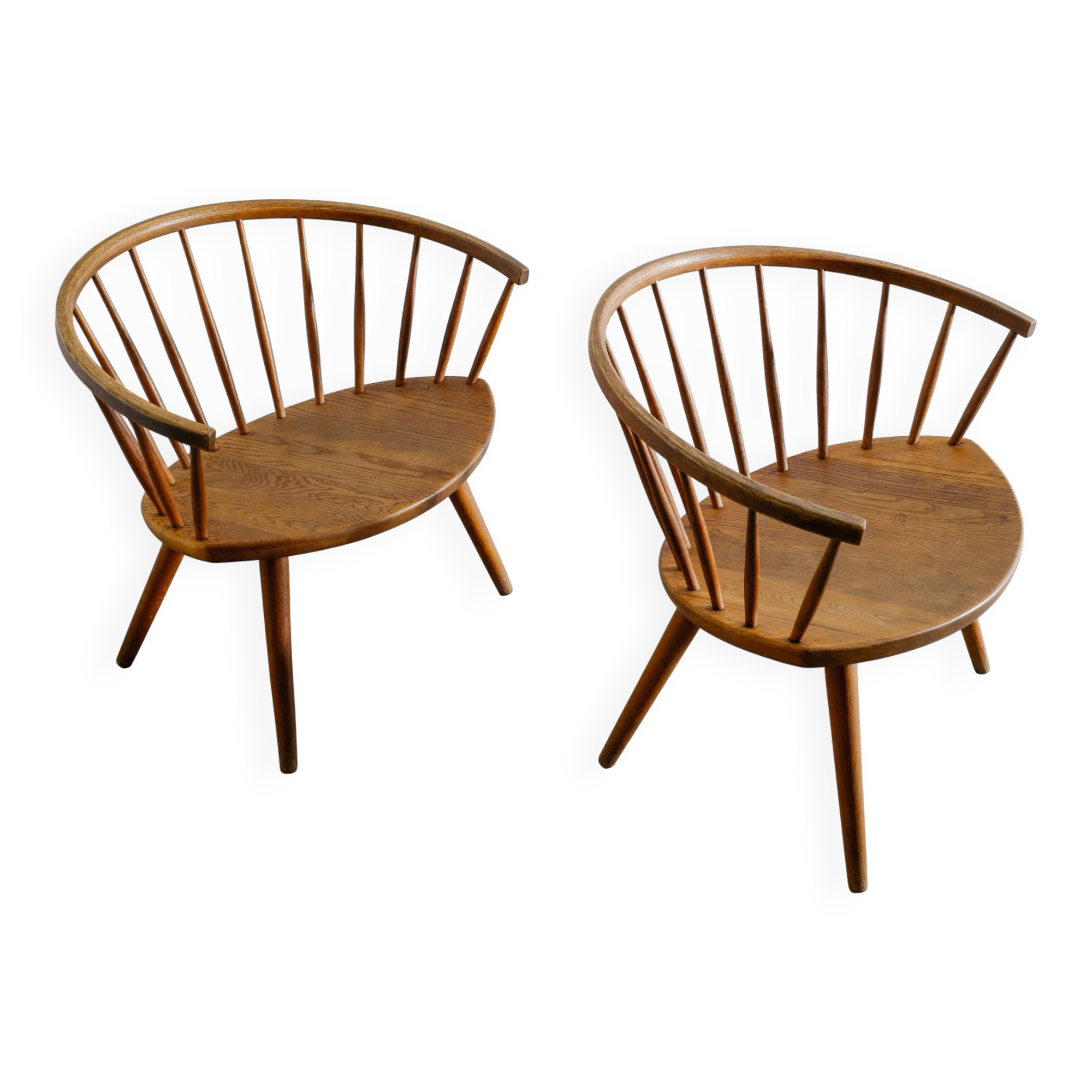 Vintage Swedish Sculptural Mid Century Oak Armchairs Yngve Ekström, 1950s