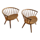 Vintage Swedish Sculptural Mid Century Oak Armchairs Yngve Ekström, 1950s