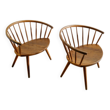 Fauteuils sculpturaux suédois vintage en chêne du milieu du siècle, Yngve Ekström, années 1950