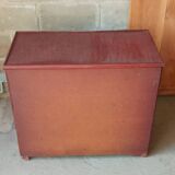 Commode vintage en rotin laquée rouge