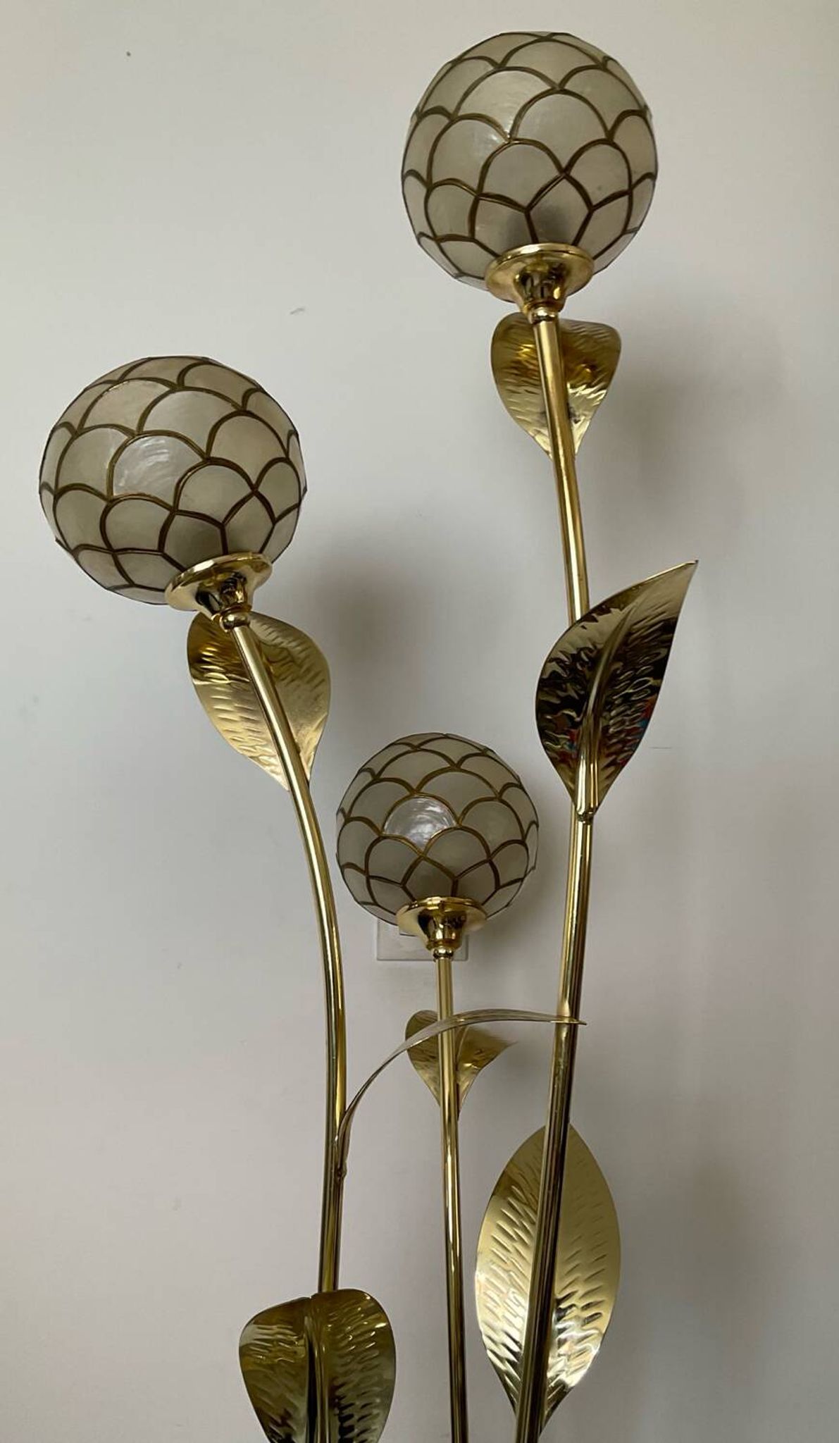 Vintage brass and mother-of-pearl floor lamp from the 70s