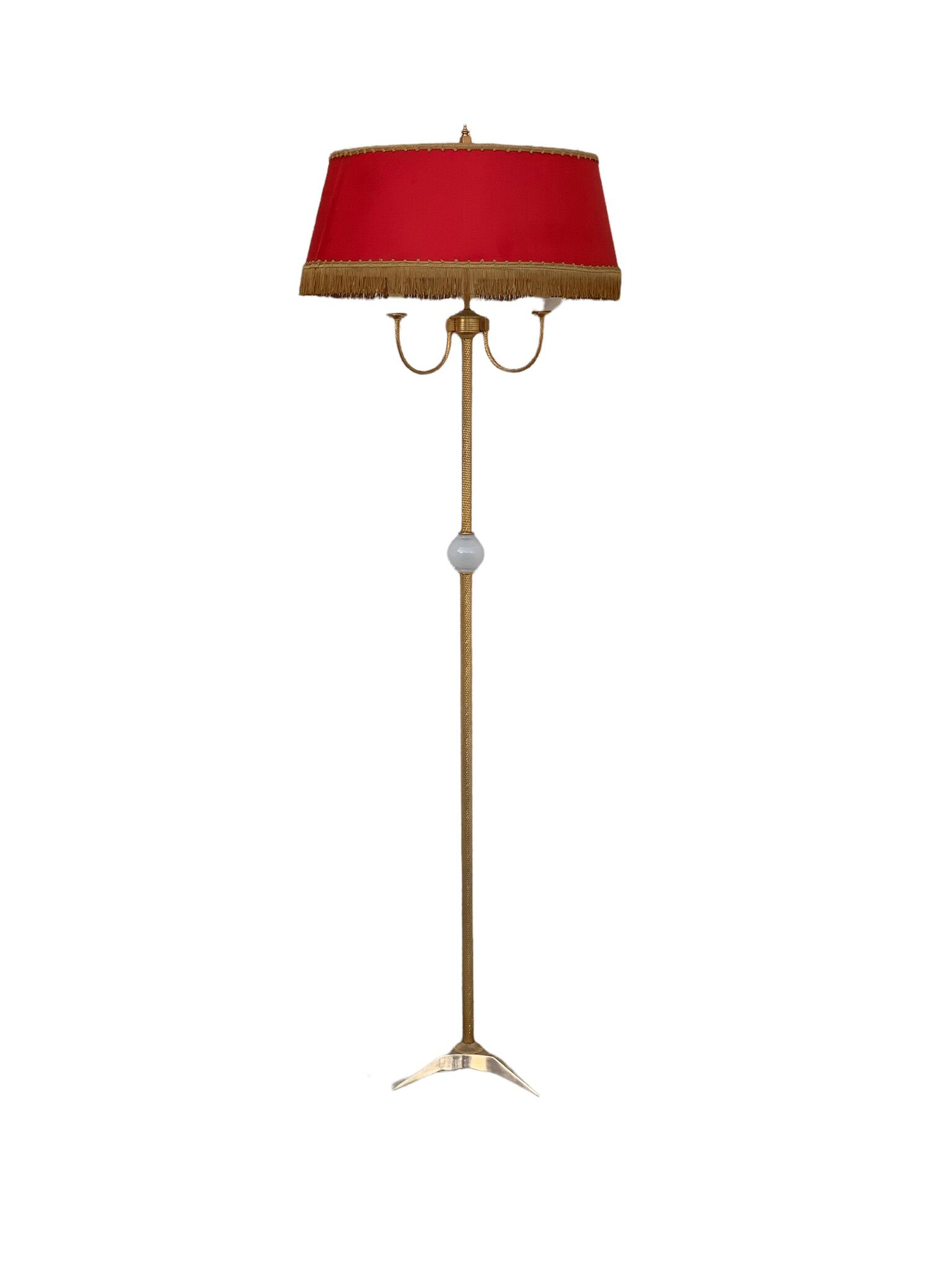 Vintage brass floor lamp in scale and opaline 1950