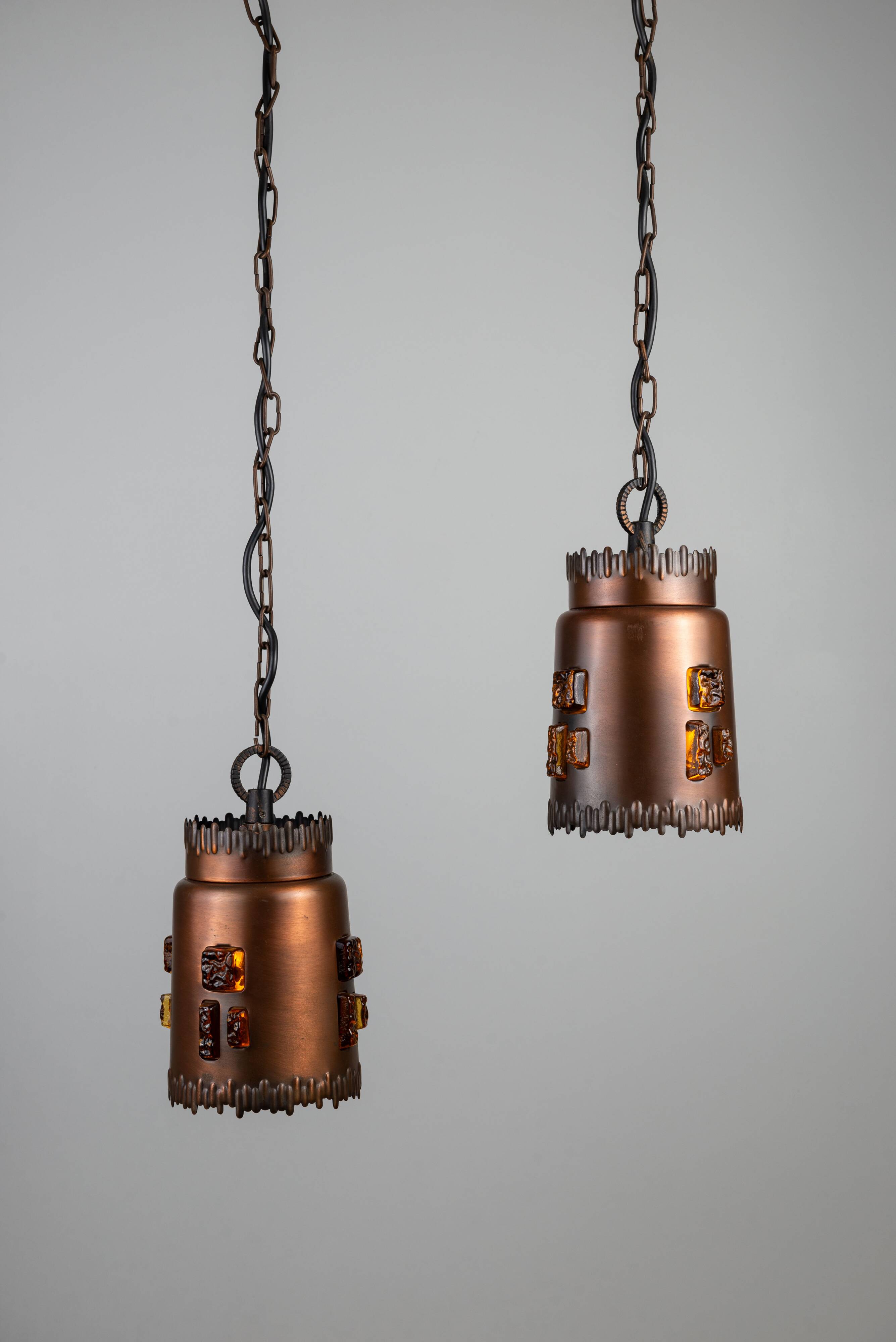 Josef Brumberg JBS Leuchten set of pendants with brass and amber glass