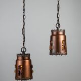 Josef Brumberg JBS Leuchten set of pendants with brass and amber glass