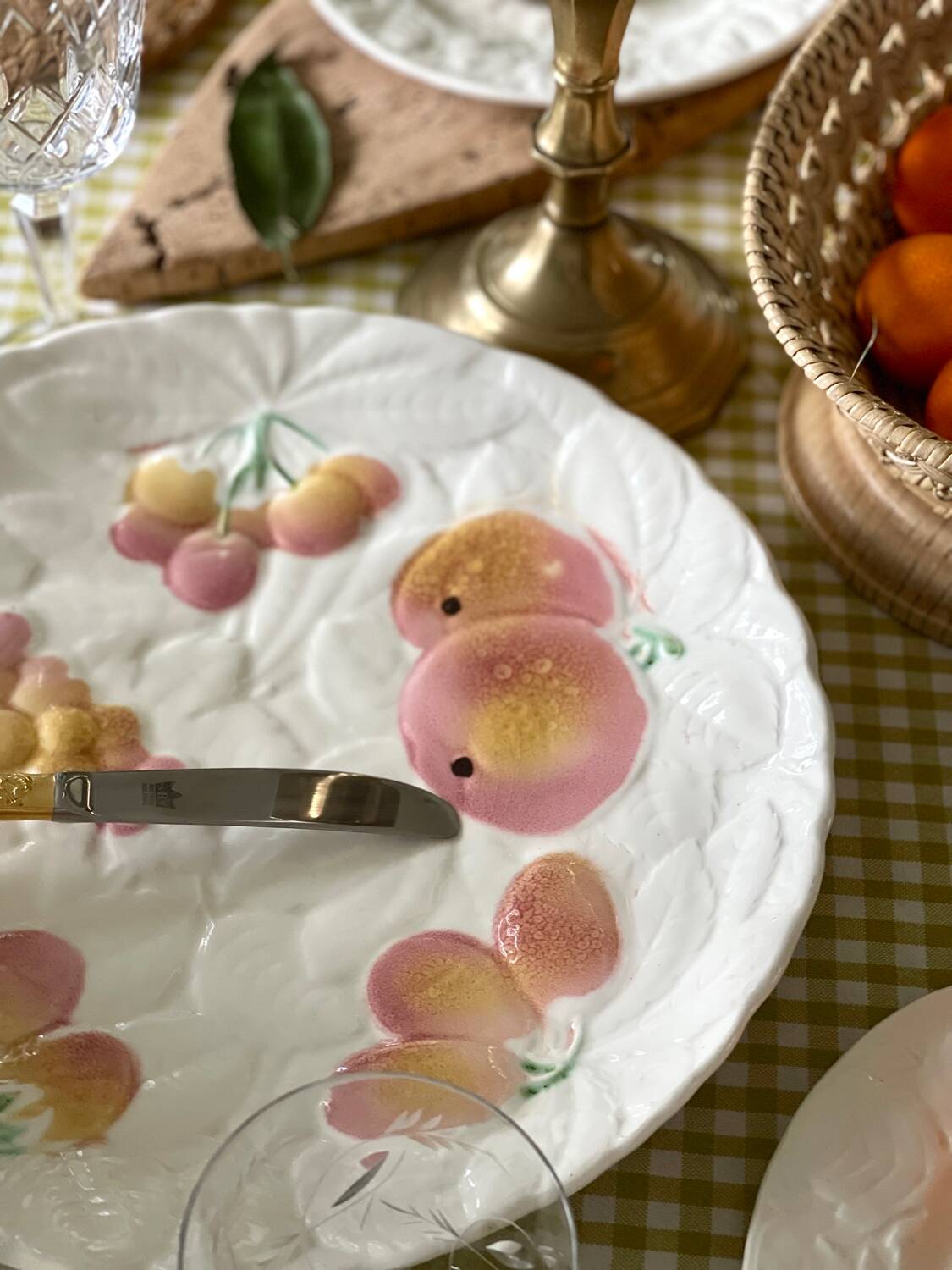 9 dessert plates and 1 barbotine dish from Sarreguemines