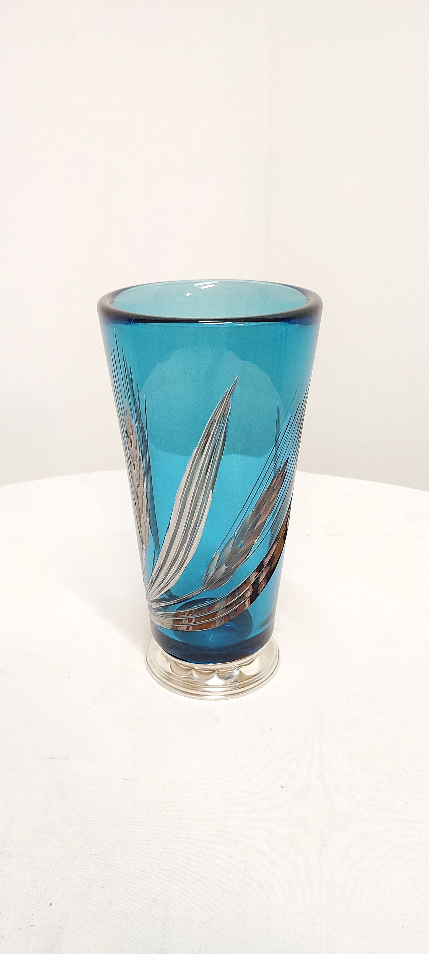 Blue and silver crystal vase. France 1950s.