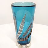 Blue and silver crystal vase. France 1950s.