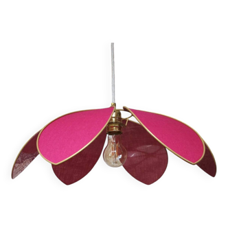 6-petal flower suspension with metal structure and fuchsia linen petals