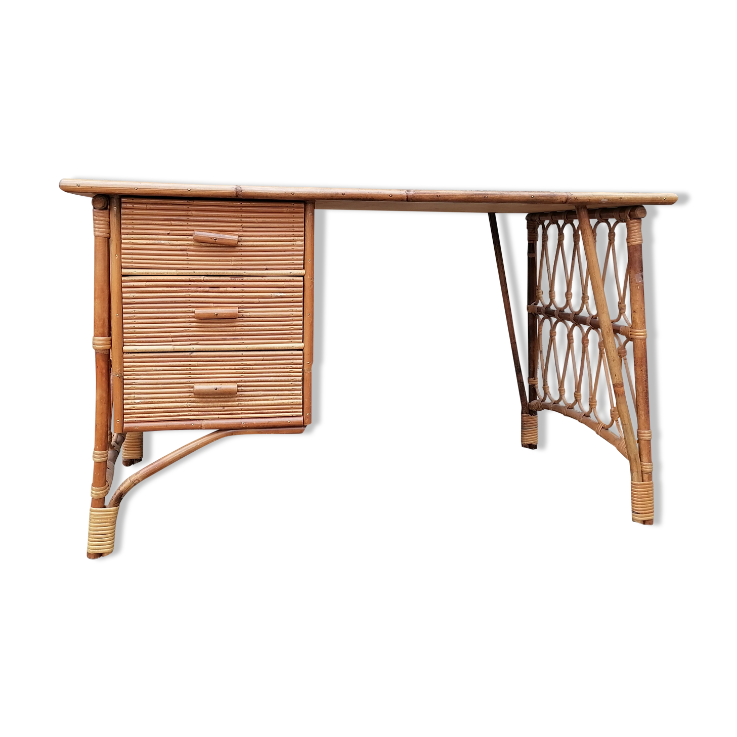 Bureau vintage en rotin et bambou Louis Sognot