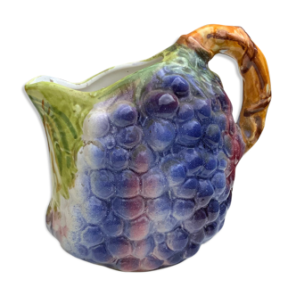 Old pitcher pitcher in slip shape vintage kitsch grape cluster