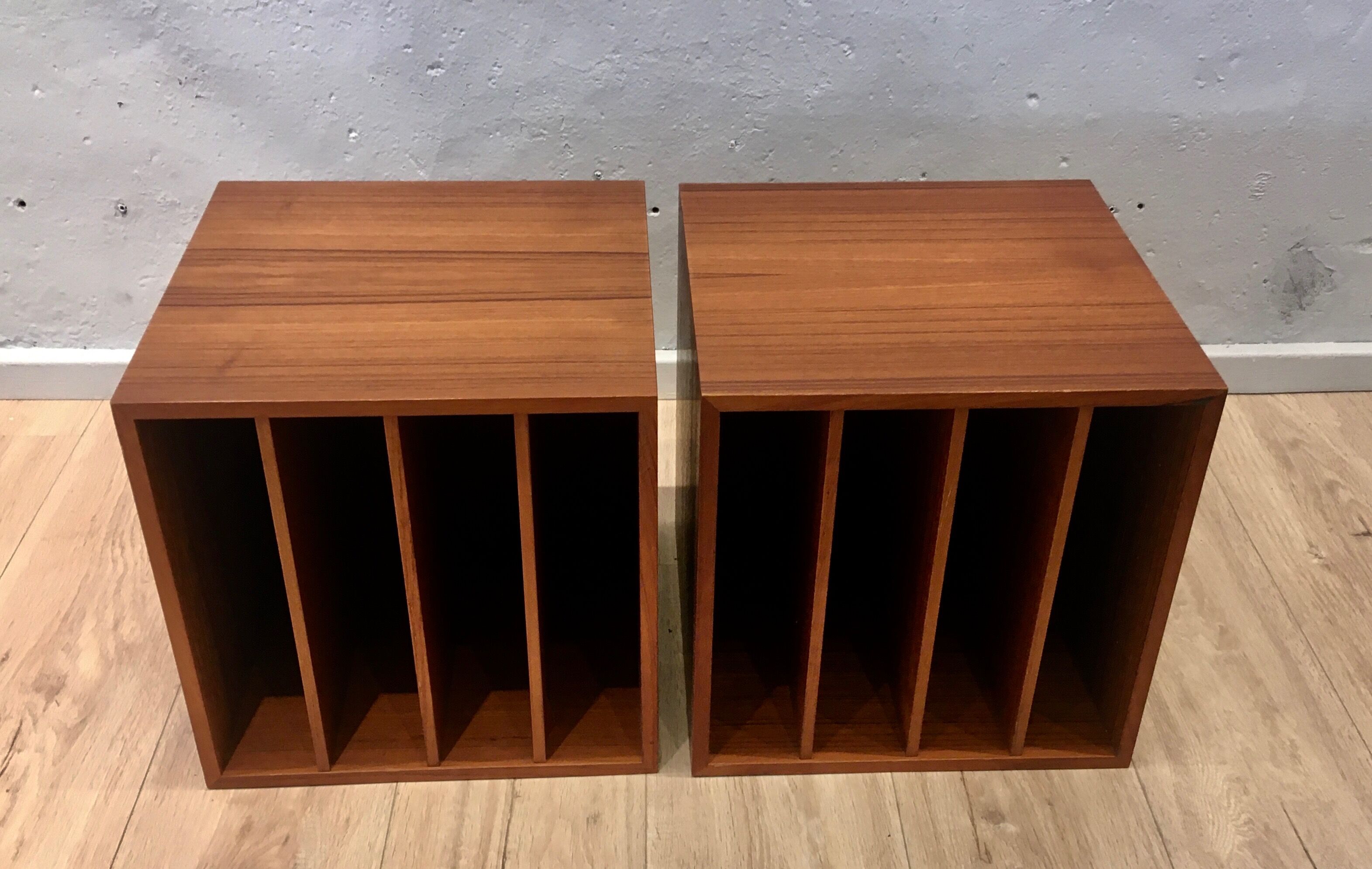 Vintage teak cubes for vinyl, Denmark C.1960