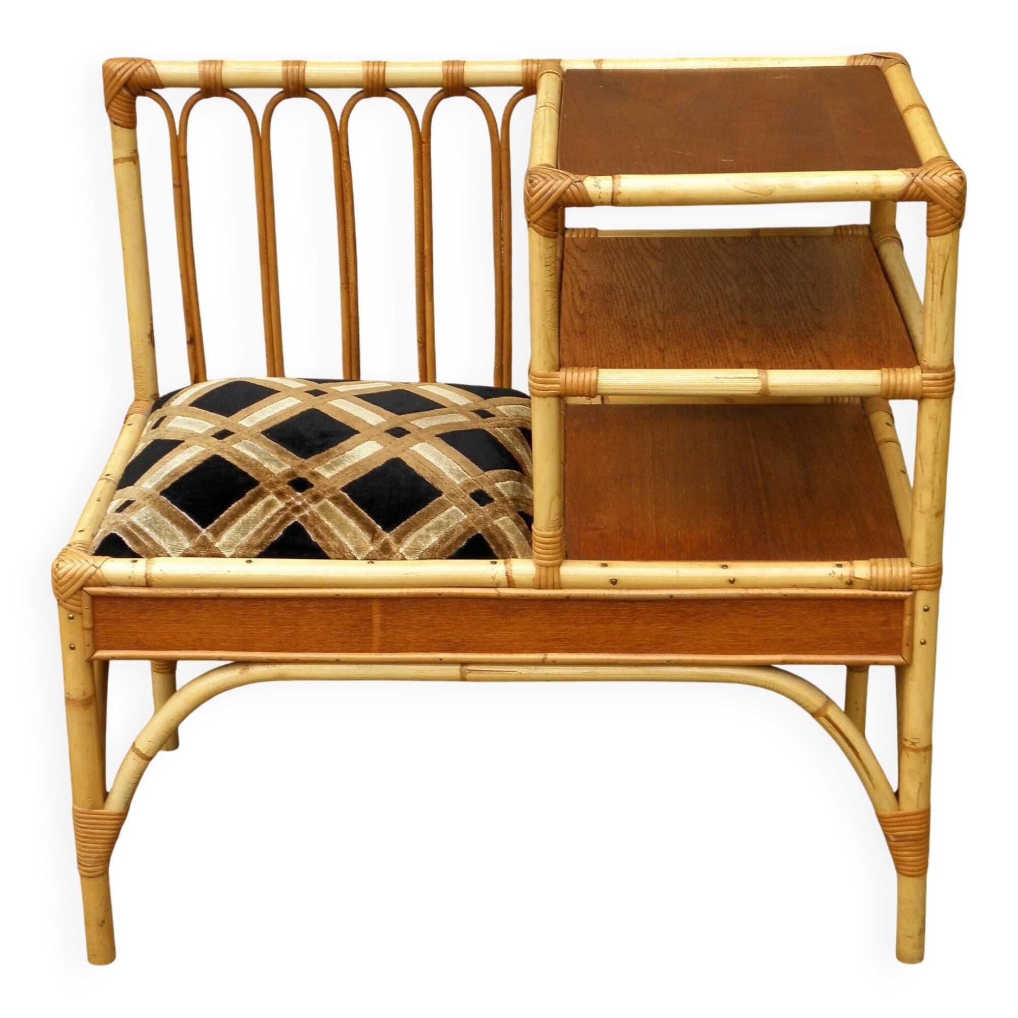 70s rattan telephone bench
