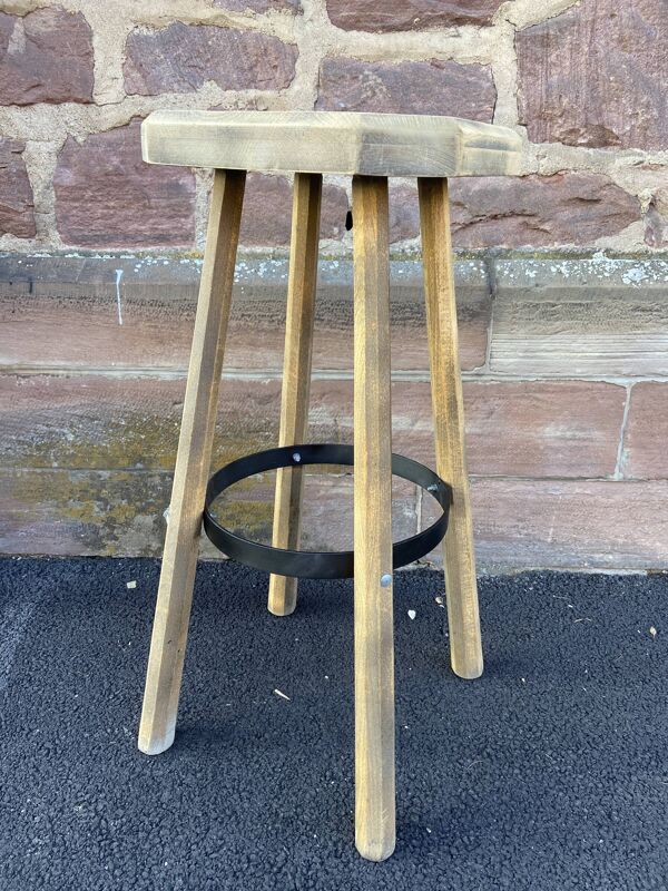 Tabouret de bar bois naturel brut vintage 1970