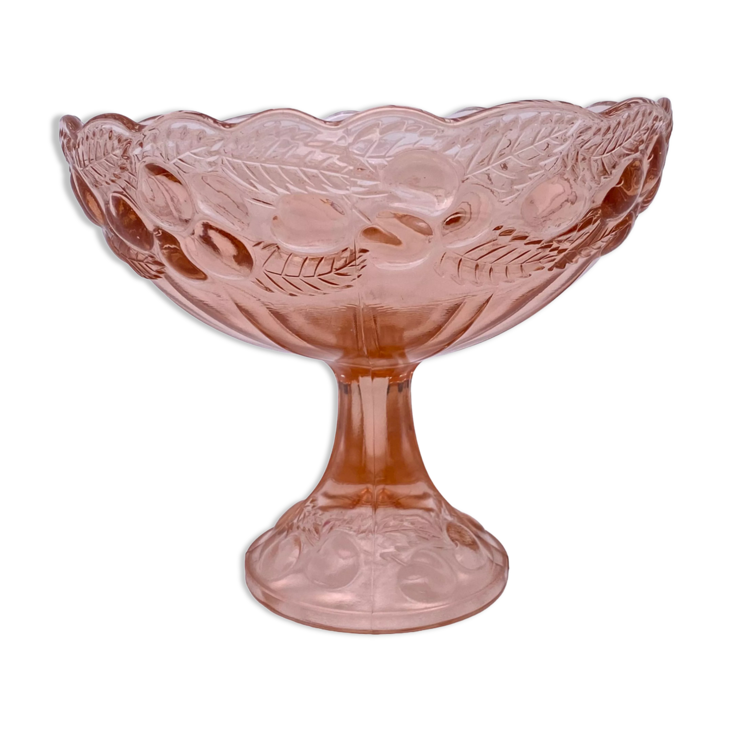 Cup mounted on foot patterns fruit glass pink