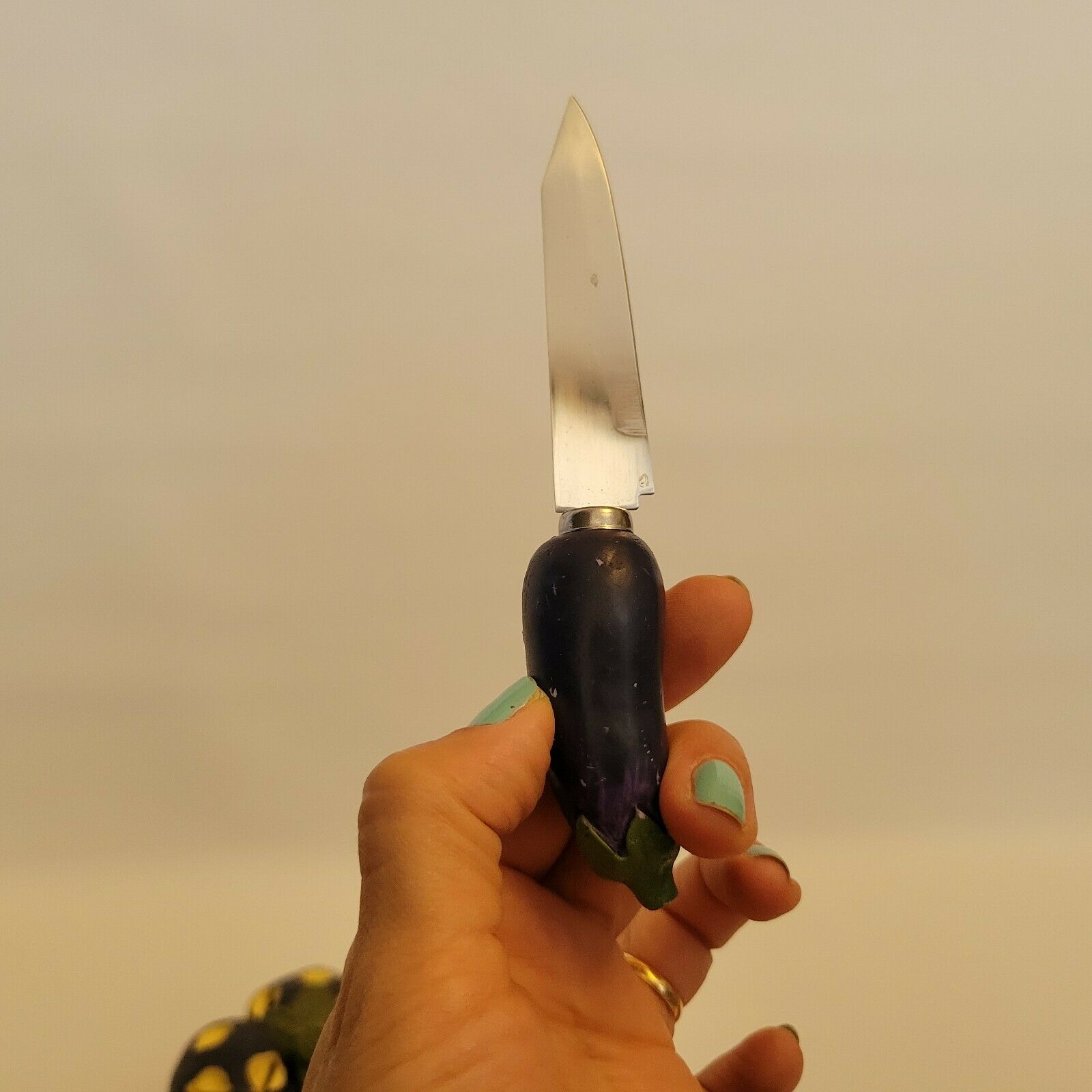 6 knives + their support in the shape of an eggplant vegetable