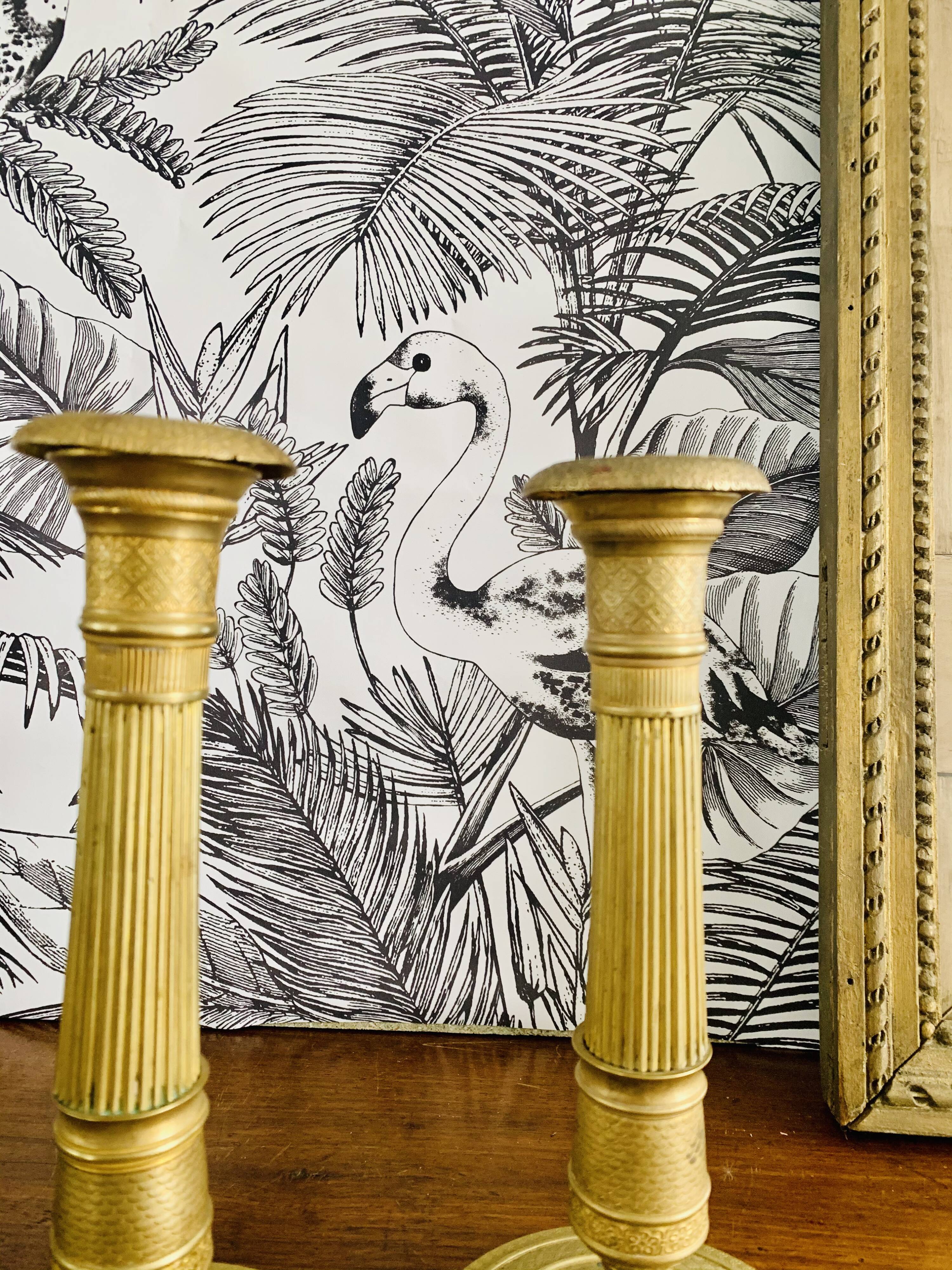 Empire candle holders in golden brass