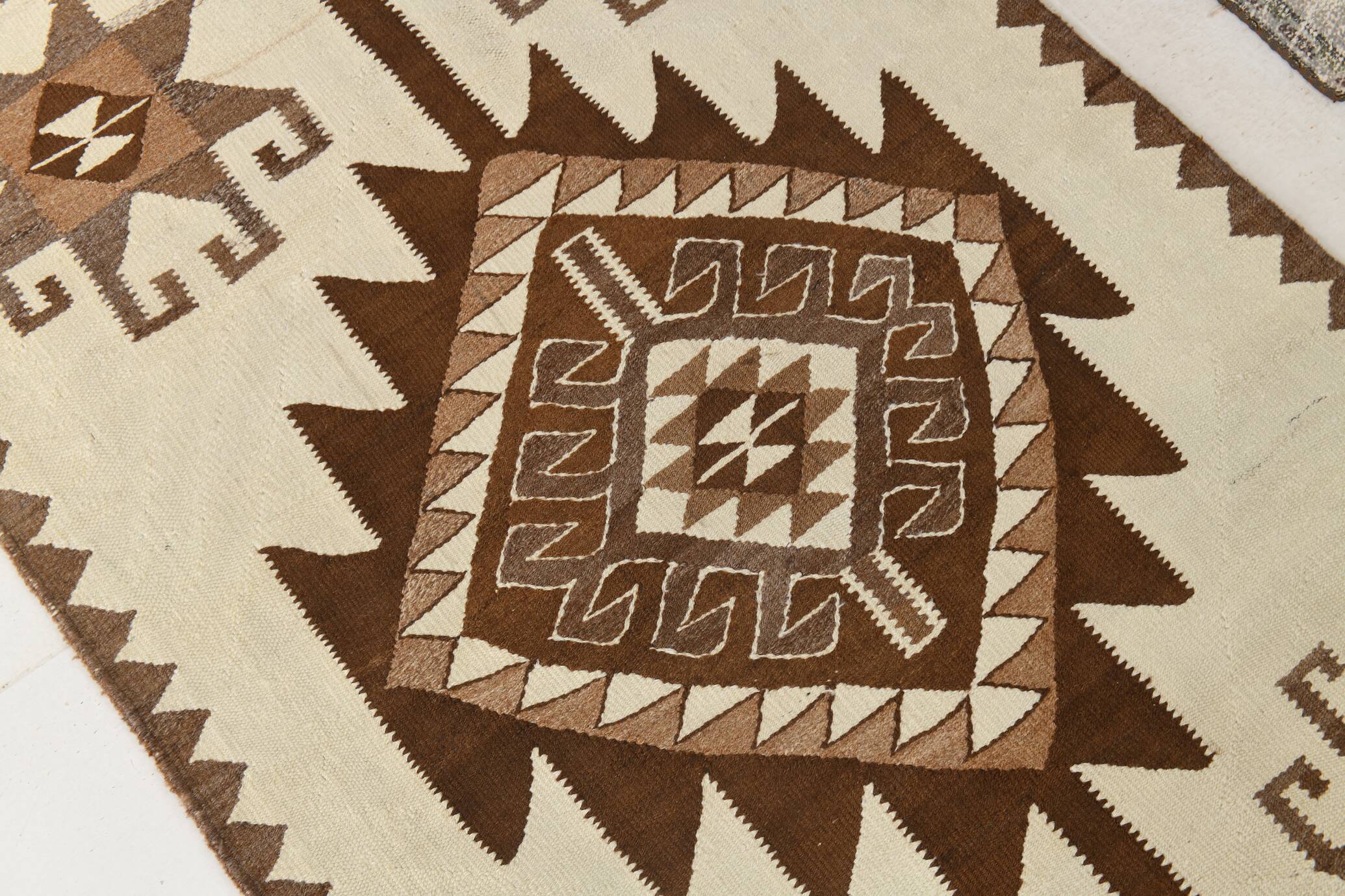 3x12 Vintage Beige & Brown Kilim Runner Rug, 95x373Cm