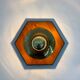 Vintage hexagonal wall lamp with pine wood and brass, 1970s