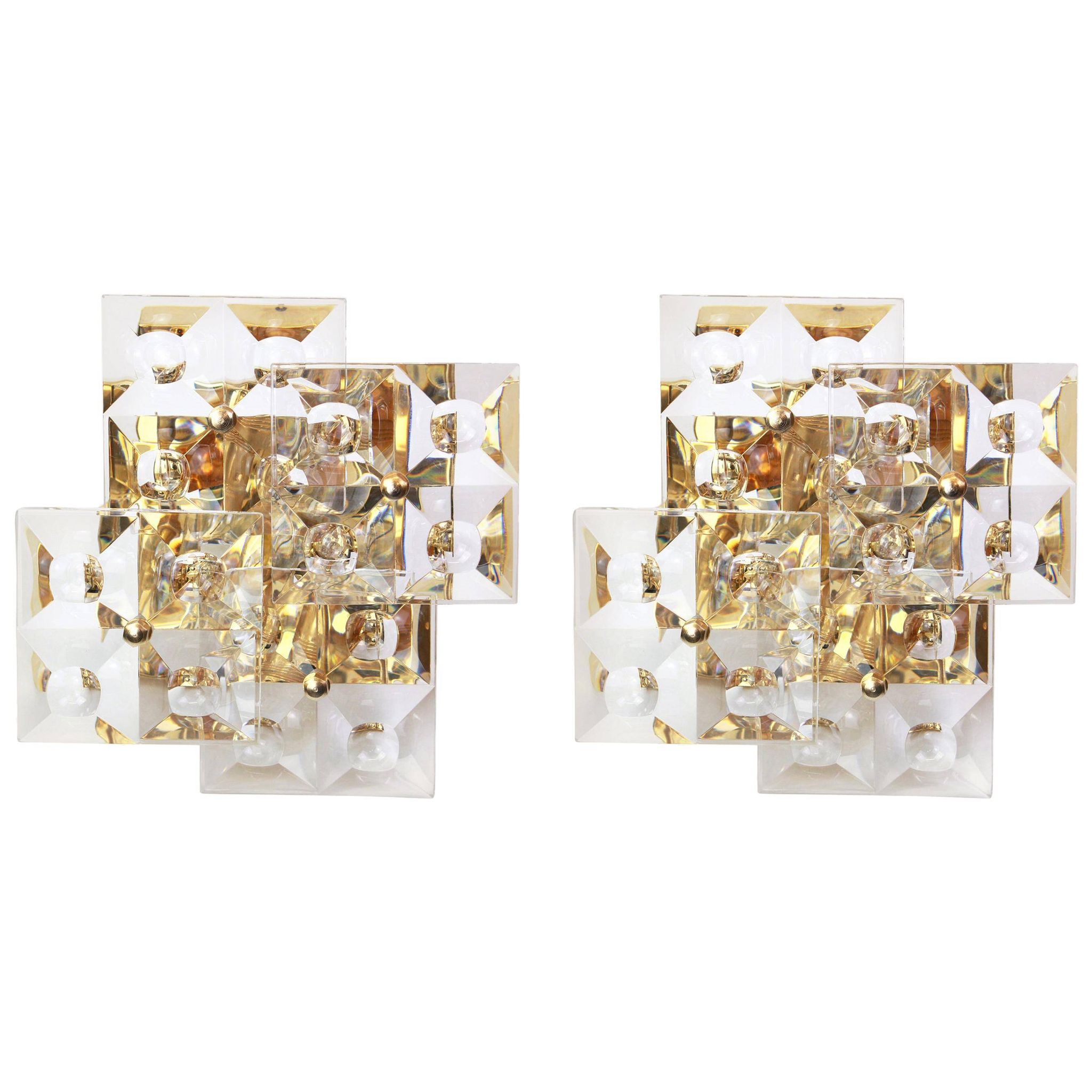 Pair of crystal wall lights by Kinkeldey, Germany, 1970s.
