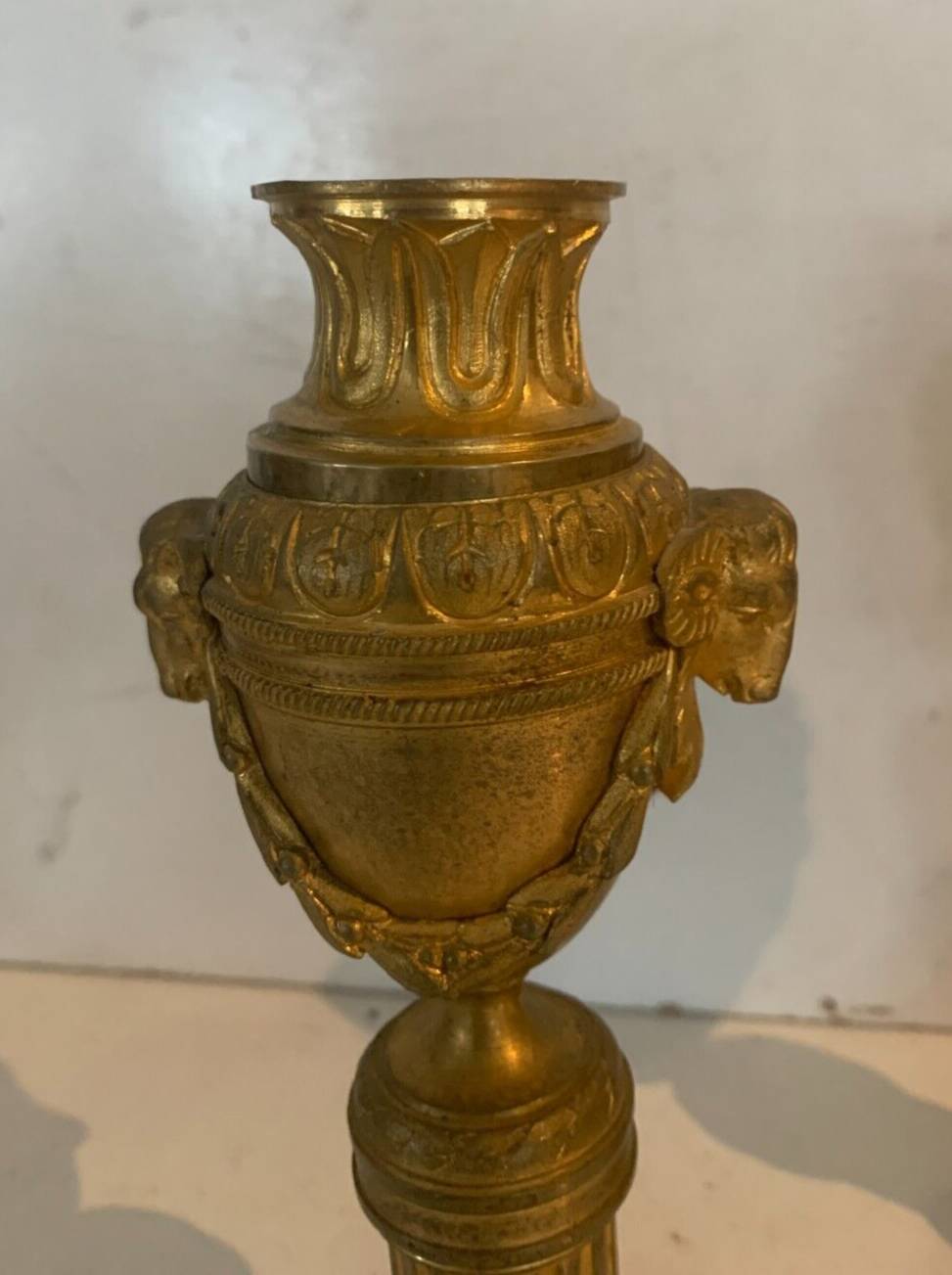 Pair of Louis XVI style candlesticks or covered vases in gilded bronze 20th century