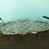 Aperitif servant, sauce, with 3 glass ravines and gold metal support - Design - 60s
