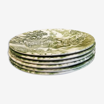 Lot de 6 assiettes plates english style Lunéville verte