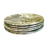 Set of 6 flat plates english style Lunéville verte