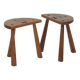 2 vintage solid wood half-moon tripod stools, circa 1950