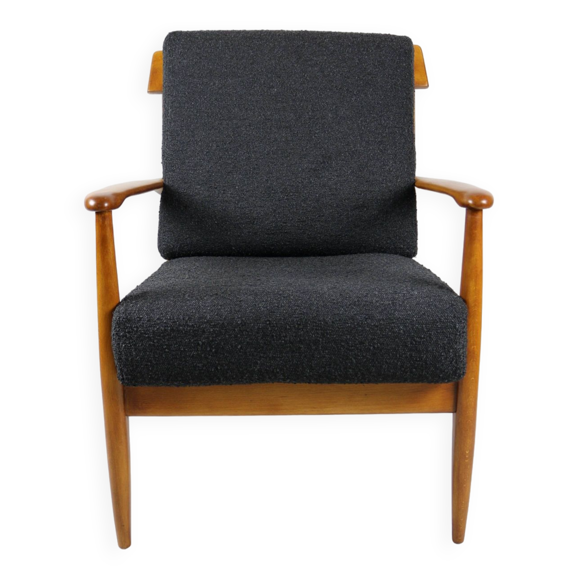 Fauteuil boucle noir design danois sur les oreillers, années 1970
