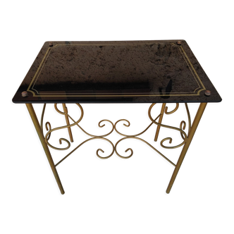 Table in wrought iron & black glass removable backrest 60/70