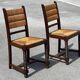 Bench and 2 chairs in solid oak and straw, French craftsmanship from 1940.