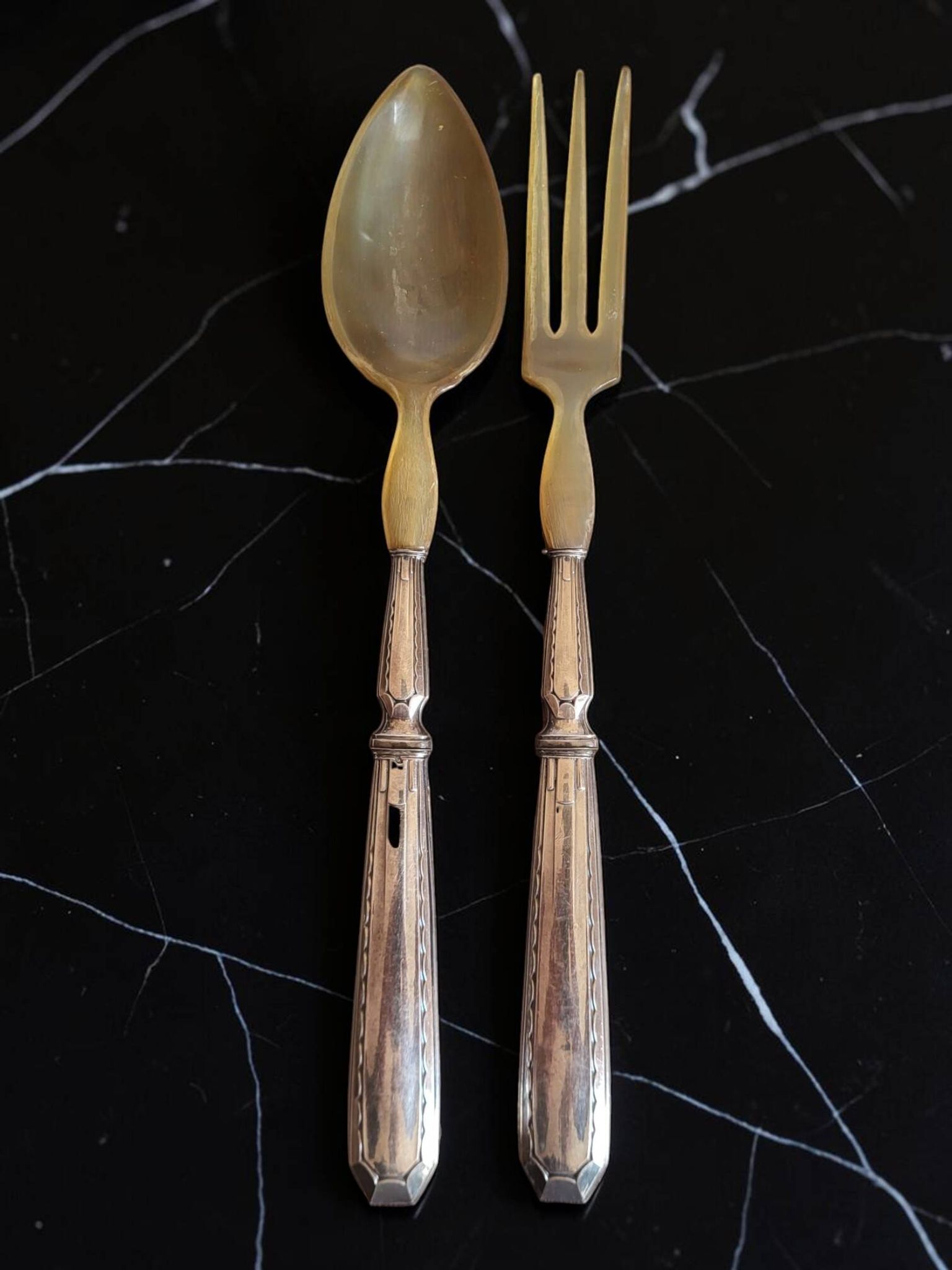 Silver salad cutlery Minerva hallmark