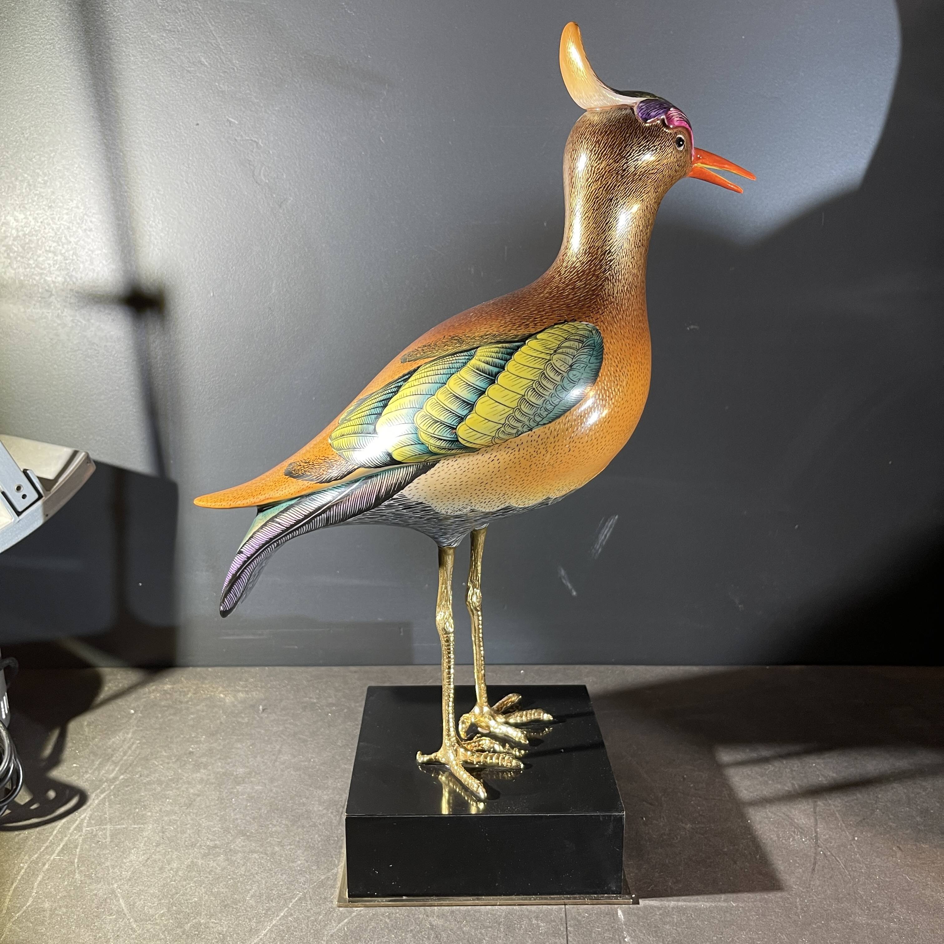 sculpture figurine polychrome porcelain & gilded bronze, Hollywood Regency,